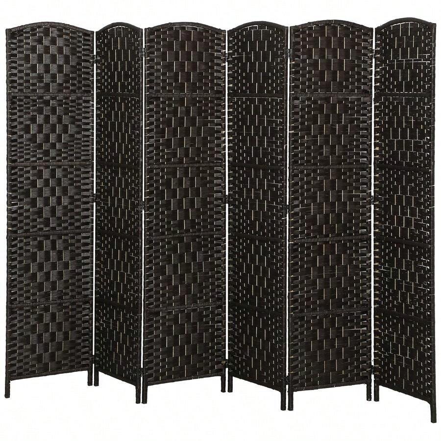 Room Divider, 6 Panel Folding Privacy Screen, 6FT Tall Portable Weave Partition Wall Divider For Bedroom, Coffee-XY286891 - 830-160V03CF - View 1