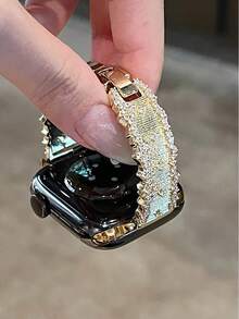 1pc Women's High-End Diamond Inlaid Metal Watch Band, Suitable For 38/40/41/42/44/45/46/49mm Ultra/SE/Series 10/9/8/7/6/5/4/3/2/1 - Gold - View 9