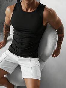 ZYNTH BALENO Camiseta de tirantes de cuello redondo cómoda para hombres, adecuada para varios deportes, esencial para hombres musculosos en verano - Negro - Ver 3