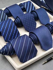 1pc Men's Premium Jacquard Blue Necktie, Multiple Styles Available, Suitable For Business Events, Wedding Groom Accessories, Daily Commute Versatile - Multicolor - View 1
