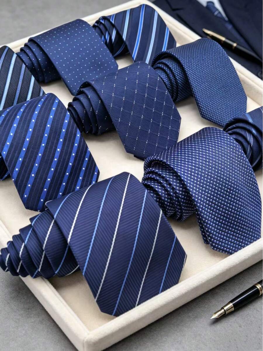 1pc Men's Premium Jacquard Blue Necktie, Multiple Styles Available, Suitable For Business Events, Wedding Groom Accessories, Daily Commute Versatile - Multicolor - View 1