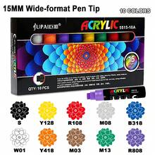 10支寬筆尖丙烯顏料筆 (8mm/15mm) - 10種鮮豔色彩 | 高遮蓋力、大墨水量與疊色能力，適合大膽塗鴉與藝術創作，彩色標記筆套裝 - 多色 - 查看 12