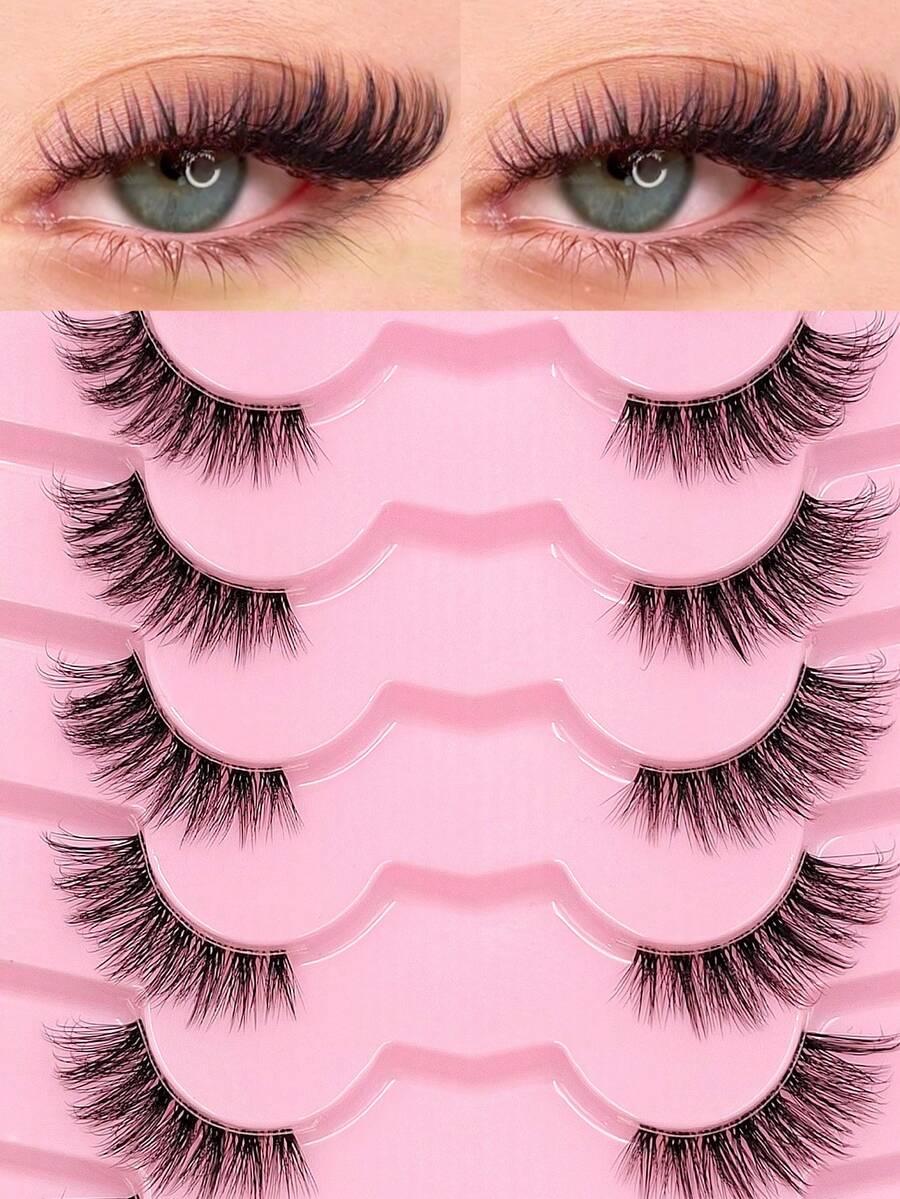 Sibeuna 7 Pairs Half-Eye Natural Cat Eye False Eyelashes, Outer Corner Extended Exquisite Strip Lashes, Suitable For Daily Wear, Reusable, Lightweight And Comfortable, Soft Natural 3D Faux Mink Hair Eyelash Extensions For Makeup - Black - View 1
