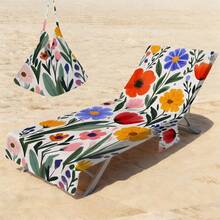 1pc Bohemian Style Floral Microfiber Beach Chair Cover With Pocket, Lightweight And Breathable, Ideal For Travel And Beach Vacation, Poolside Essential | Summer Edition Cover | Portable Beach Cover, Beach Towel - Multicolor - View 5