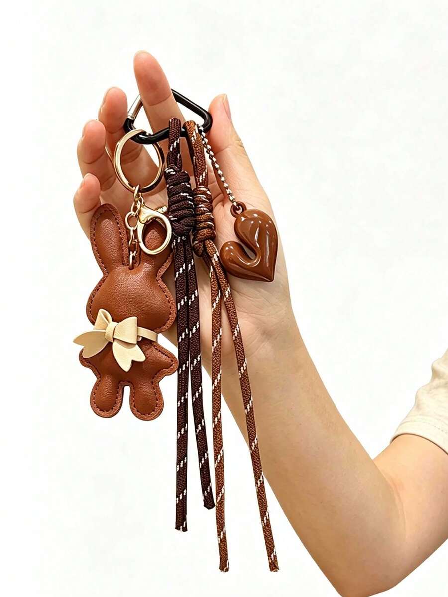 Cute Bow Rabbit Pendant, Rabbit Keychain Charm, Creative Heart Pendant, Luxury Bag Charm. Suitable For Various Bags, Car Keys, Car Interior Decorations And Outfit Accents. A Thoughtful Gift For Girlfriend, Best Friend And Young Girls, Birthday Gift, Holiday Gift, Valentine's Day Gift, Teacher's Day Gift, Back To School Gift. - Multicolor - View 1