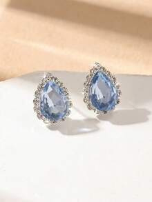 1 Pair Vintage Teardrop Elegant Sparkling Rhinestone Stud Earrings, Women's - Baby Blue - View 4