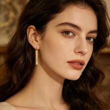 Hammered Gold Long Bar Pendant Earrings - Nickel-Free High-Polished Material Minimalist Vintage Texture. Suitable For Couples. Valentine's Day. Christmas Gift. All Seasons - Earrings - View 5