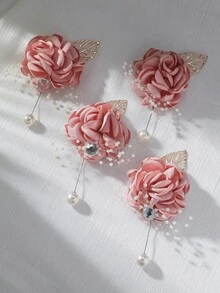 1pc/4pcs Unisex Pink Rose Glitter Brooch, Vintage Elegant Corsage Pin For Parents, Groom And Bride, Wedding Decor, Evening Party, Ball, Party, Event, Cocktail Party, Gathering Accessory - Pink - View 7