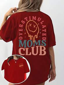 Camiseta de manga corta con cuello redondo y estampado de letras REIB - Rojo - Ver 1