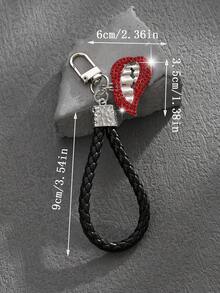 1pc Fashionable European & American Glamorous Personalized Street Style High-End Red Lips Keychain Bag Pendant, Suitable For Men & Women Car Key Bag Decoration - Silver - View 2