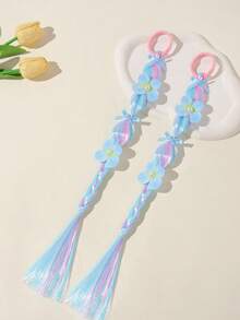 2件組女孩可愛花朵編髮接髮馬尾髮圈橡皮筋泡泡編髮髮飾 - 彩色 - 查看 8