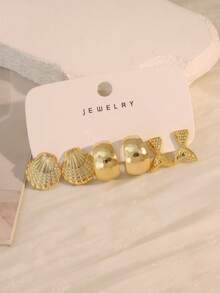 Juego de 3/9 pares de pendientes para mujer con diseño geométrico múltiple en forma de C de estrella de mar, concha y caracol, chapados en oro, accesorios de playa y océano, pendientes elegantes y de moda para uso diario (material CCB ligero y resistente a la decoloración) - Amarillo Oro - Ver 12