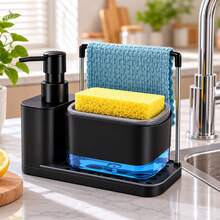 Kitchen Sink Organizer Set, Dual Soap Dispenser With Sponge Holder, Floor Mounted, Hand Soap And Dish Soap Dispenser With Tray And Dish Cloth Rack, Suitable For Kitchen, Restaurant, Hotel And Homestay - Multicolor - View 3