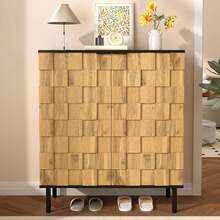 Mosaic Shoe Cabinet 2-Door, Shoe Organizer, Storage Cabinet For Entryway, Wood Effect, Particle - Natural - View 3