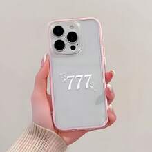 1 pieza Funda de teléfono con marco rosa y lente transparente minimalista, protección contra caídas e impactos, patrón de rostro y número 777, adecuada para iPhone 16 Pro Max, 17/16/15/14 Plus/13/12/11 y modelos Air. - Multicolor - Ver 1