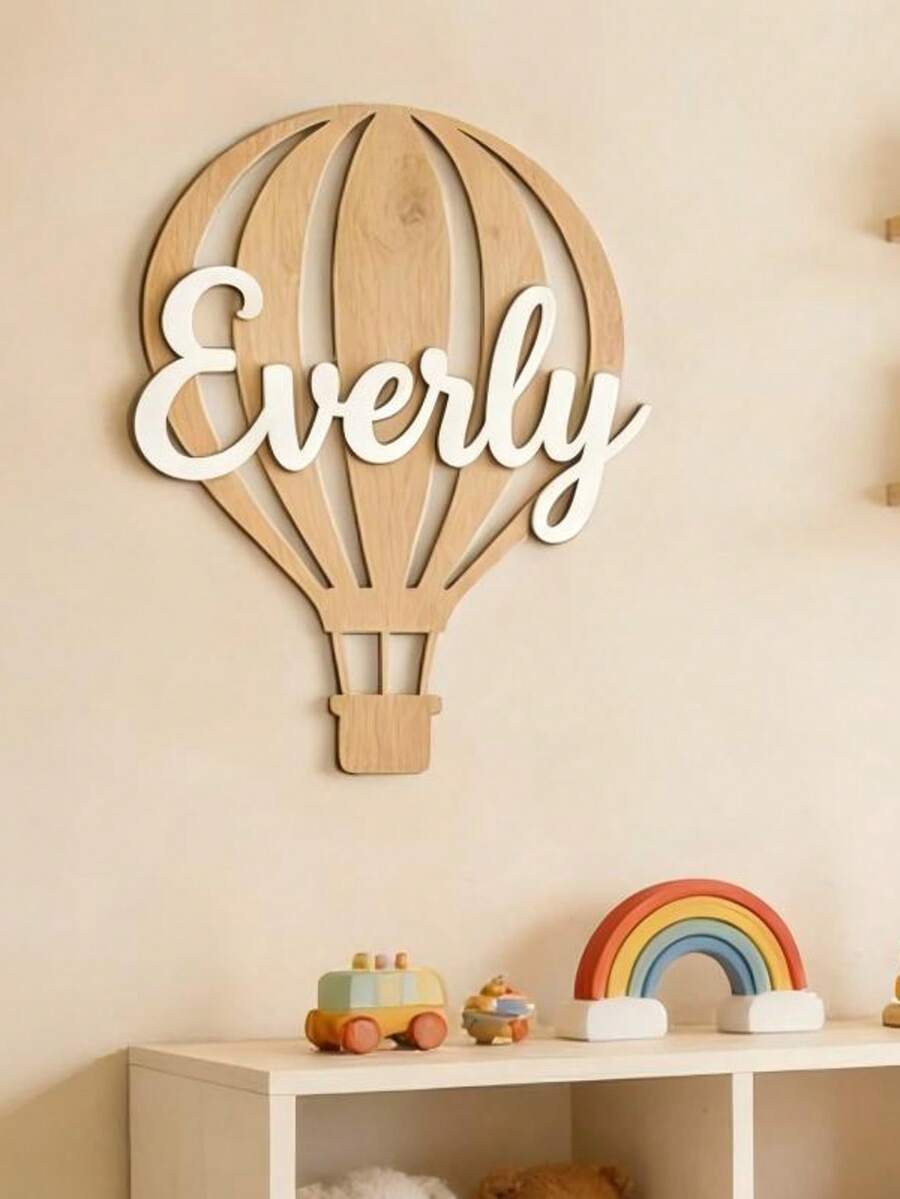 1pc Customized Name Balloon Wall Hanging - Laser Engraved Wooden Wall Decor, Includes Customized Balloon Font, Suitable For Bedroom And Travel Theme Decoration | Can Be Hung On Wall, Modern Style, Suitable For Birthday, Holiday Decoration, 3 Colors Available - Multicolor - View 1
