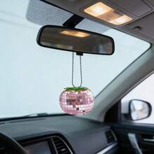 Pink Persimmon Disco Ball Hanging Ornament, Reflective Mirror Ball Pendant For Car, Home, Party Decoration, Cute Aesthetic Accessory - Pink Persimmons - View 4