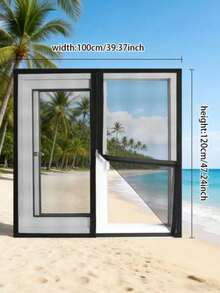 1pc Zippered Self-Adhesive No-Drill Window Screen, Mosquito & Insect Proof Mesh For Living Room And Bedroom - A - View 3