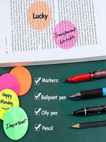 6 sets de notas adhesivas redondas transparentes, clips de página semitransparentes, pegatinas, accesorios para planificador, vuelta al colegio - Multicolor - Ver 5