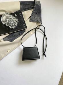 Spring/Summer New Mini Square Handbag For Women, Premium Texture Shoulder Bag, Flap Closure Small Purse, Red Cute Crossbody Bag, Accessory Bag - Black - View 8