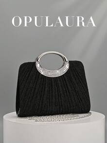 Bolso de mano de noche con cristales y brillantes para mujer de OpulAura, bolso de mano formal con tachuelas de de lujo, adecuado para galas, fiestas, cumpleaños, bodas como bolso - Negro - Ver 2
