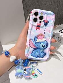 Disney Has Authorized, Phone Case - Chain Set, The Stitch Lilo & Stitch 3D Phone Case Plus A Silicone 3D Stitch Bracelet With Metallic Ring Removable Bracelet, Stitch And Angel Pattern, Compatible With Iphone17/16/15/14/13/12/26/XS/XR/X Plus Pro Max, A Stylish Cartoon Phone Case, The Perfect Gift Choice, Phone Protection, Durable Phone Cover, Great Gift For Friends And Family. - 白色 - 查看 6