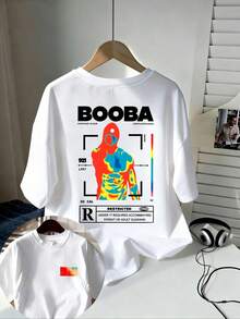BOOBA Camiseta Estilo Hip Hop con Estampado Termotransferente Moda Retro Streetwear Casual Unisex  Juvenil - Blanco - Ver 1