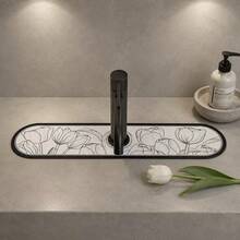 1pc Line Art Tulip Print Diatomite Faucet Absorbent Mat, Quick Dry Non-Slip Anti-Splash Sink Drain Pad, Stain Resistant Countertop Mat For Kitchen Bathroom Washbasin Home Decor - Multicolor - View 1