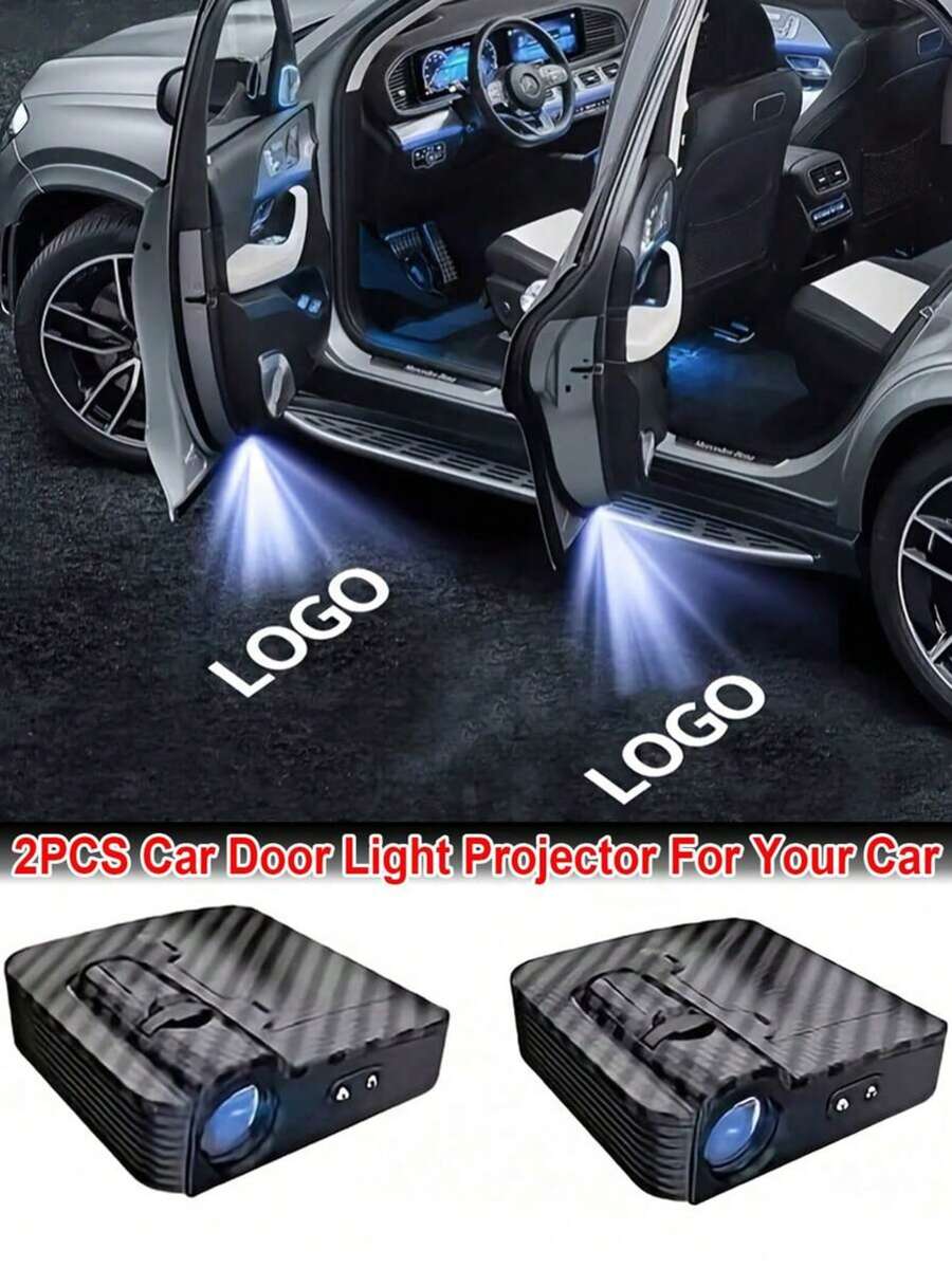2件組無線汽車車門Logo投影燈，電池供電、自動感應裝飾迎賓燈，適用於大多數車型 - A - 查看 1