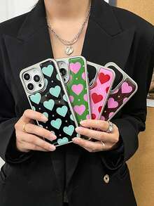 17 Pro Max Drip Glue Phone Case, Sweet & Cool Contrast Color Heart Design, Shockproof Protective Cover, Fashionable Best Friend Matching Style - Multicolor - View 3