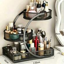 1pc Lightweight No-Installation Metal Makeup Organizer Rack, Suitable For Vanity And Bathroom Countertop - Great For Storing Lipsticks, Skincare Products, Etc., Countertop Storage Rack | Modern Aesthetic | Durable Metal Rack, Bathroom Organizer - Black - View 14
