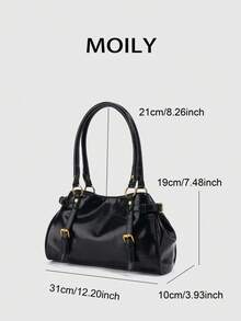 1pc Y2K Punk Style Buckle Design Shoulder Bag Pillow Bag, PU Material, Magnetic Closure, Suitable For Daily Commute, Shopping, Fashion Party Essential Item - Black - View 2