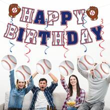 34pcs Baseball Theme Birthday Party Decoration Set Includes 15 Triangle Bunting, 6 Hanging Spiral Decorations, 12 Small Flags And 1 Large Flag, Perfect For Birthday Party, Family Gathering Or Adding Fun Decor - A - View 3
