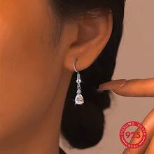 1 Pair 925 Silver Fashion Earrings, Featuring Cubic Zirconia, Pear-Shaped Design, Suitable For Daily Casual Wear, Vacation Travel, And Also As A Valentine's Day Gift. - Silver - View 6