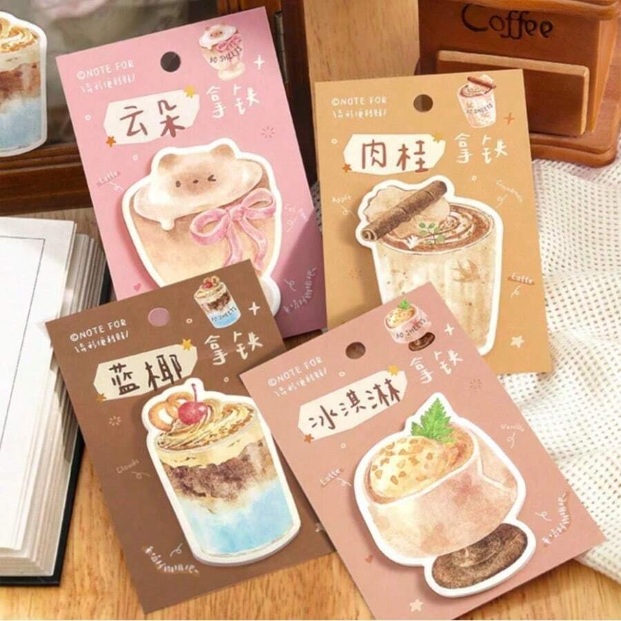 30Pcs Vintage Coffee Pattern Sticky Notes, Multi-Design Self-Adhesive Memo Pads, Retro Style Decorative Paper, Perfect For Diary, Scrapbook, Collage, DIY Crafts, Office, School Use And Back To School Stationery Supplies. - Multicolor - View 1