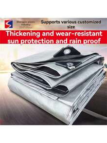 1pc Silver Plastic Woven PE Waterproof Tarp, Outdoor Rainproof Cover, Waterproof Canopy, Sunshade Tarp, Random Style (2*2m No Rope) Outdoor Picnic - A - View 1