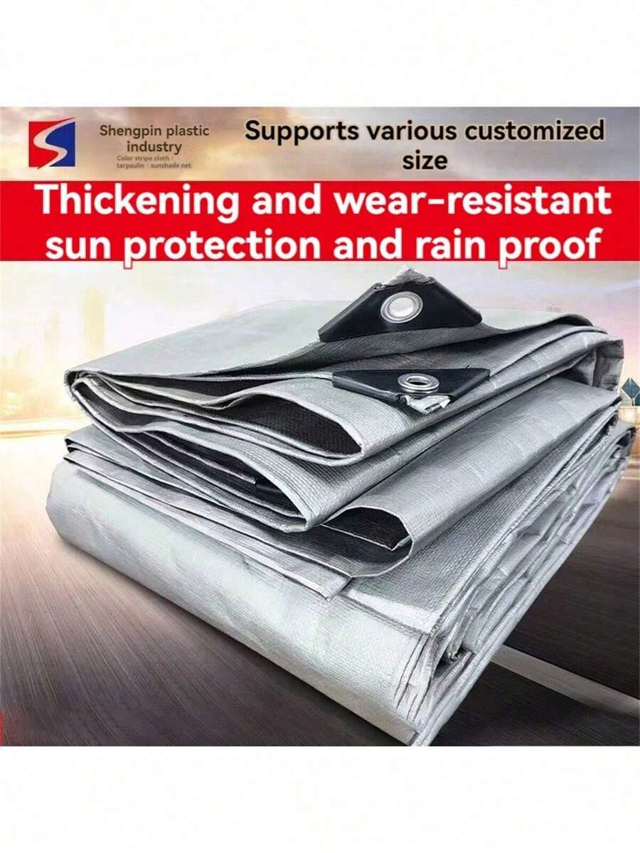 1pc Silver Plastic Woven PE Waterproof Tarp, Outdoor Rainproof Cover, Waterproof Canopy, Sunshade Tarp, Random Style (2*2m No Rope) Outdoor Picnic - A - View 1