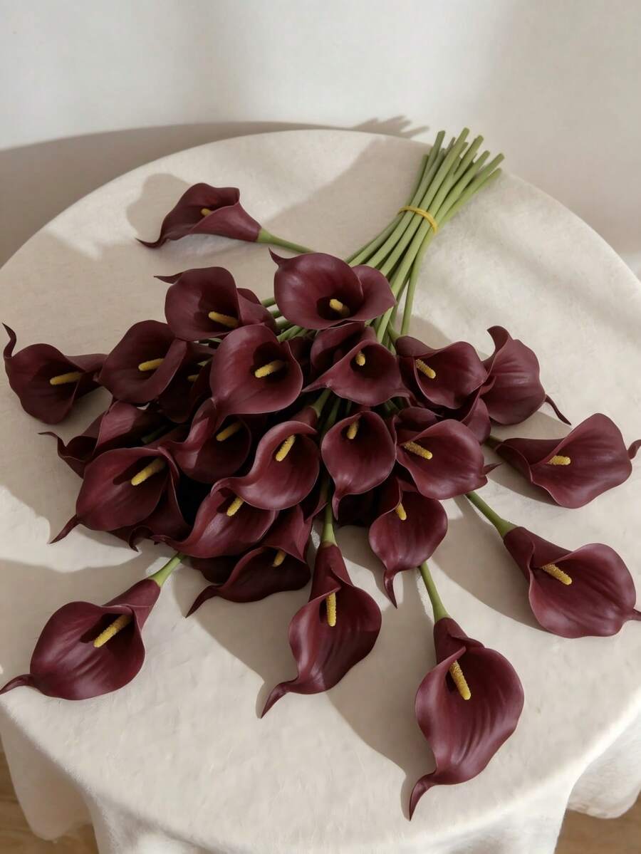 12/6/1 Burgundy Red PU Artificial Calla Lily Bouquet, Bohemian Style Wedding Home Party Decoration & Holiday Gift (Slight Color Difference Does Not Affect Use) Room Decoration Aesthetic, Garden Decor, Garden Accessories, Garden Decor Outdoor Plants, Teacher Gifts For Pupils, Party Decorations Summer - Wine Red - View 1