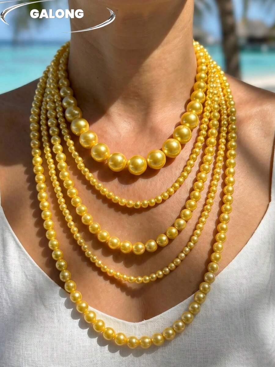 Collar de perlas de varias capas hecho a mano, exquisito y versátil para banquetes
