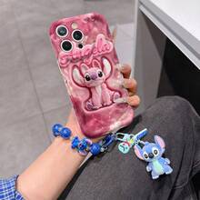 Disney Has Authorized, Phone Case - Chain Set, The Stitch Lilo & Stitch 3D Phone Case Plus A Silicone 3D Stitch Bracelet With Metallic Ring Removable Bracelet, Stitch And Angel Pattern, Compatible With Iphone17/16/15/14/13/12/27/XS/XR/X Plus Pro Max, A Stylish Cartoon Phone Case, The Perfect Gift Choice, Phone Protection, Durable Phone Cover, Great Gift For Friends And Family. - 白色 - 查看 2