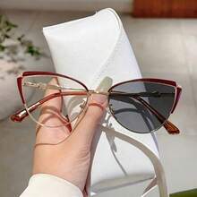 1 Pair Cat Eye Metal Fashion Rhinestone Decor Clear Lens Glasses - 1101 Black and Silver Frame - View 13