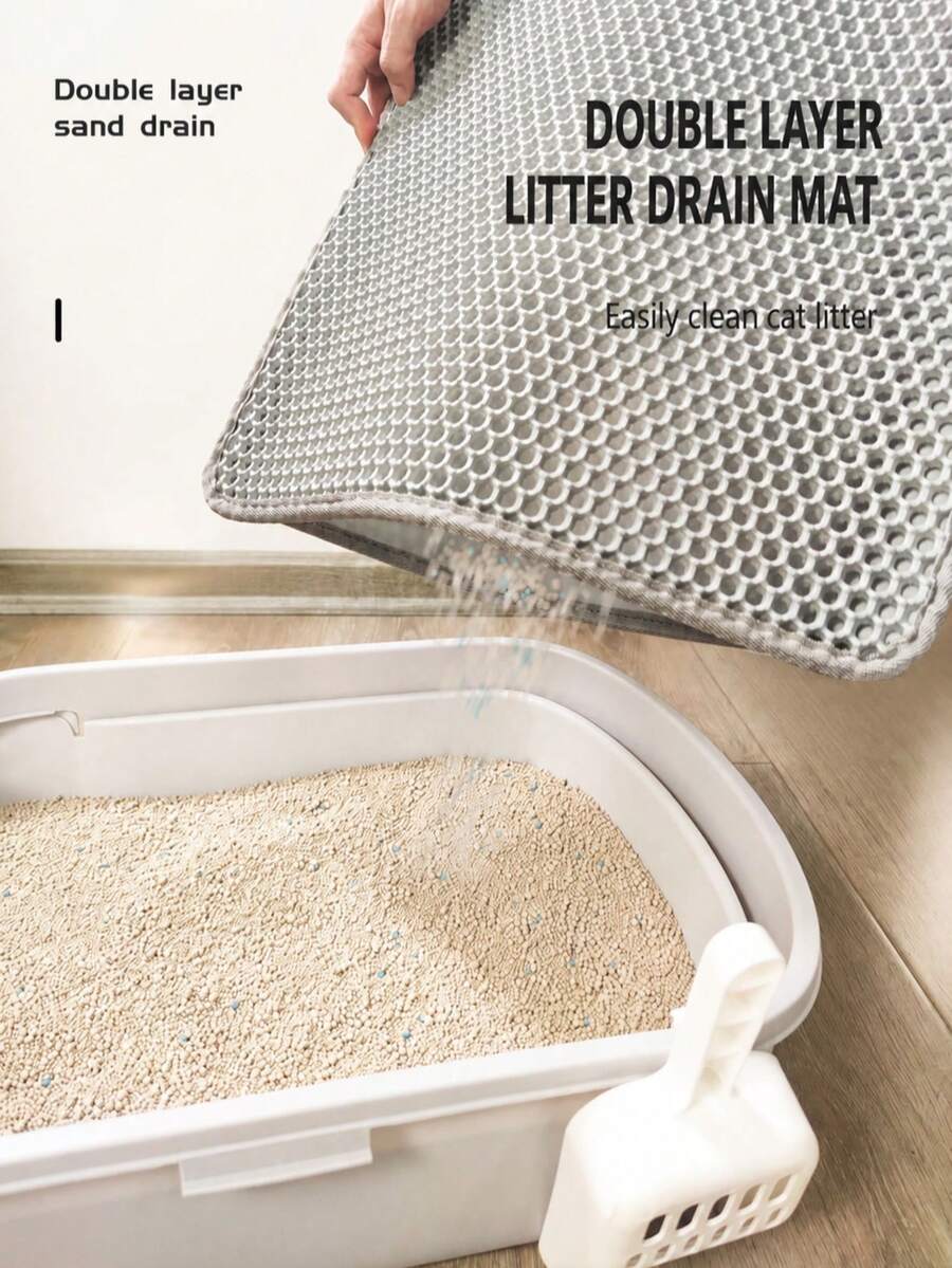 1pc Double Layer Cat Litter Mat, Washable Single Opening Litter Trapping Mat - Grey - View 1
