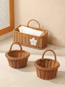 3pcs/1pc/Set Woven Storage Basket Home Essential Picnic & Wedding Decor Organizer, Wall-Mountable/Portable Storage Basket, Suitable For Kitchen & Living Room. Home Decor Organizer Home Essential Room Decor Jewelry Storage Box Closet Organizer Desk Accessories Classroom Decor Travel Essential Camping Picnic Basket Bedroom Room Decor Storage Organizer Kitchen Supplies Home Decor - Apricot - View 2