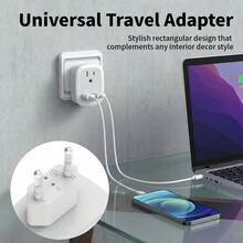Adaptador de viaje de EE. UU. a UE/Reino Unido con 2 tomas de CA y 2 puertos USB (1 USB C) Cargador de pared Adaptador de enchufe 4 en 1 para España - Ver 3