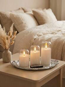 3 piezas de velas acrílicas transparentes sin llama, operadas por batería con control remoto y temporizador, velas de pilar LED realistas, llama parpadeante, brillo blanco puro, efecto de desvanecimiento, adecuadas para decoración del hogar y bodas - Blanco - Ver 2