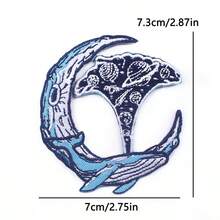 3 Pcs/Set Ocean Whale Iron On Patches, Sakura & Moon Embroidered Appliques For Jeans Jackets Backpacks DIY Decoration - Multicolor - View 5