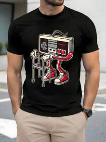Retro Controller Transformed Into A Character With A Cane Symbolizes The Nostalgia Of Classic Video Games, Showing Humor And Affection For The Gamer Passion That Has Accompanied Generations. - Black - View 1
