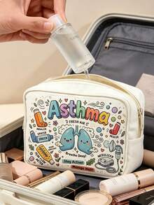 1pc "Asthma" Cute Respiratory Care Print Makeup Bag, Large Capacity Toiletry Bag, Unisex, Suitable As Birthday Gift - Multicolor - View 4