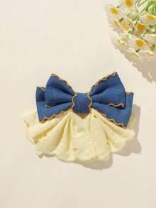 1pc Children's Elegant Sweet Lace Pink Denim Bow Half-Up Ponytail Hair Clip - Yellow - View 5