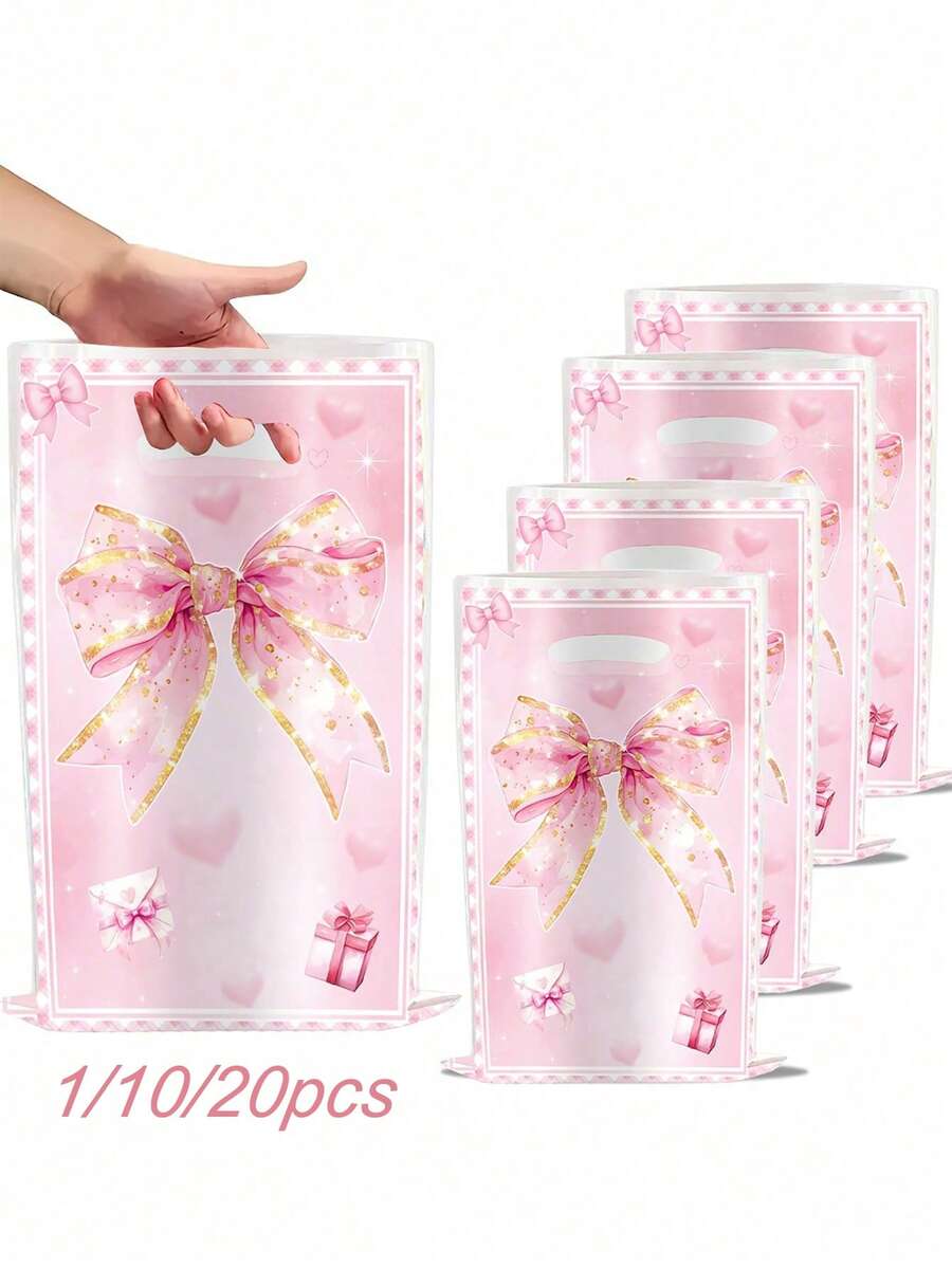 1/10/20pcs Pink Bow Gift Bags, Pink Bow Party Favor Bags, Pink Princess Gift Bags, Birthday Party Decorations, Pink Princess Bow Theme Party Supplies - Multicolor - View 1